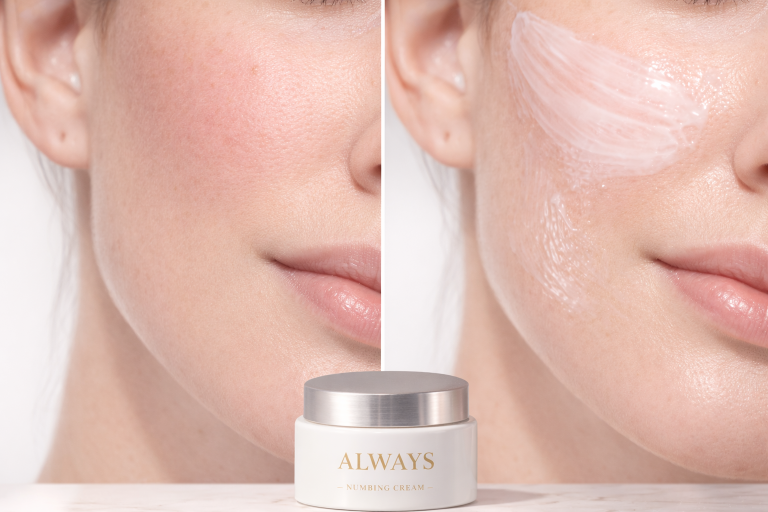 Before and after Always Numb application